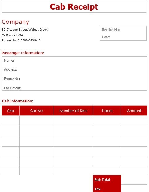 free taxi receipt template 10