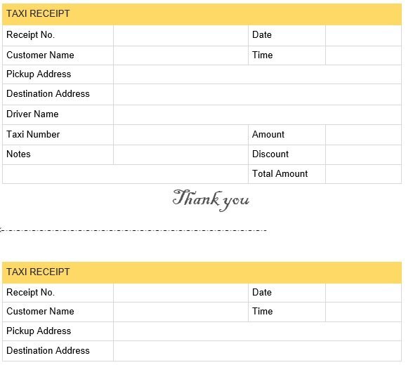 free taxi receipt template 11