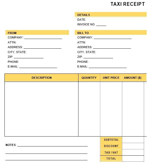 free taxi receipt template 4