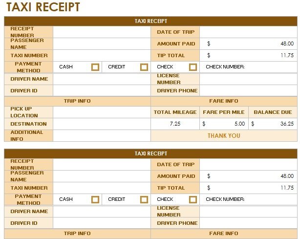 free taxi receipt template 9