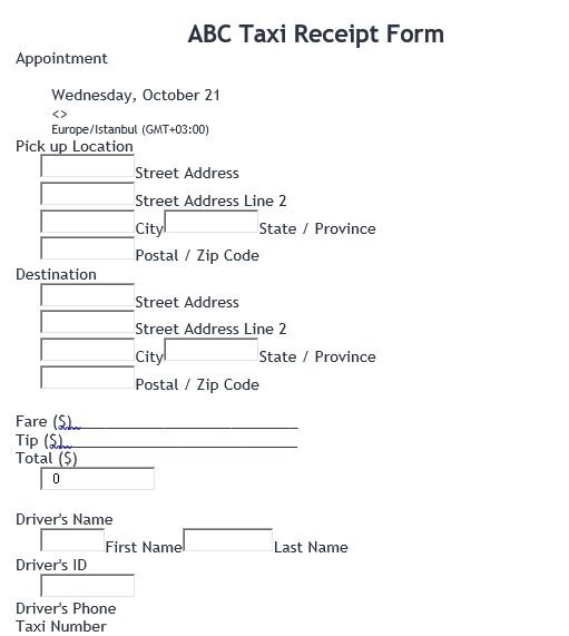 taxi receipt form