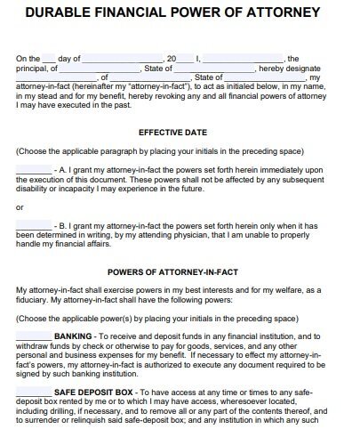 durable financial power of attorney form