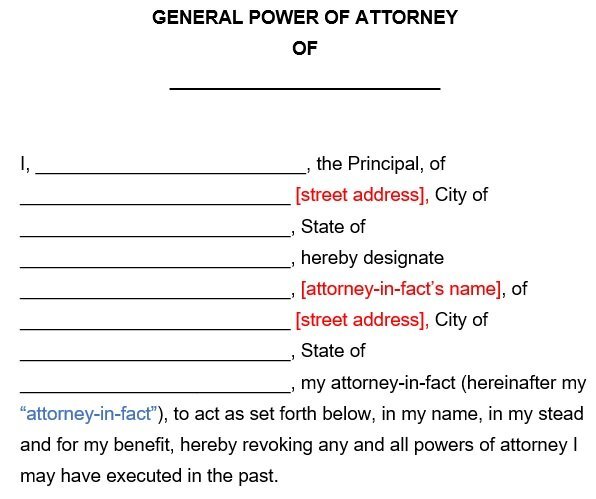 general power of attorney form