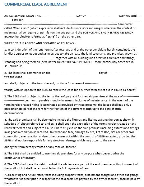 free commercial lease agreement template