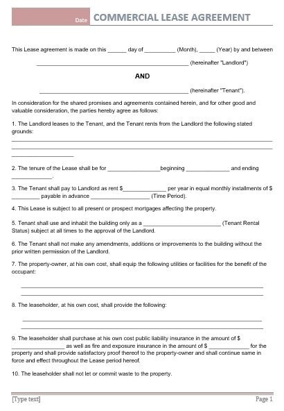 free commercial lease agreement template