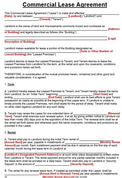 free commercial lease agreement template
