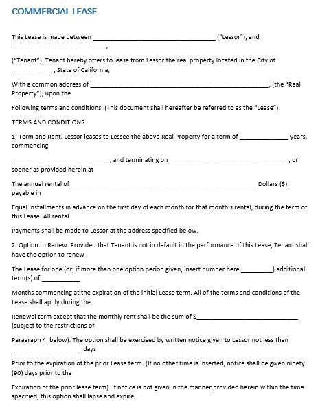 free commercial lease agreement template