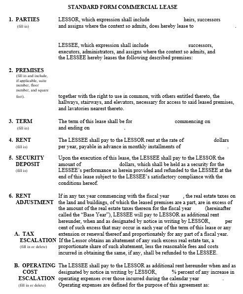 standard form commercial lease template