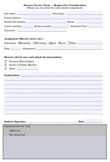 absence excuse form request for consideration template