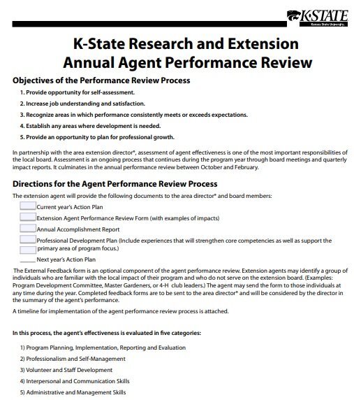 agent performance review template