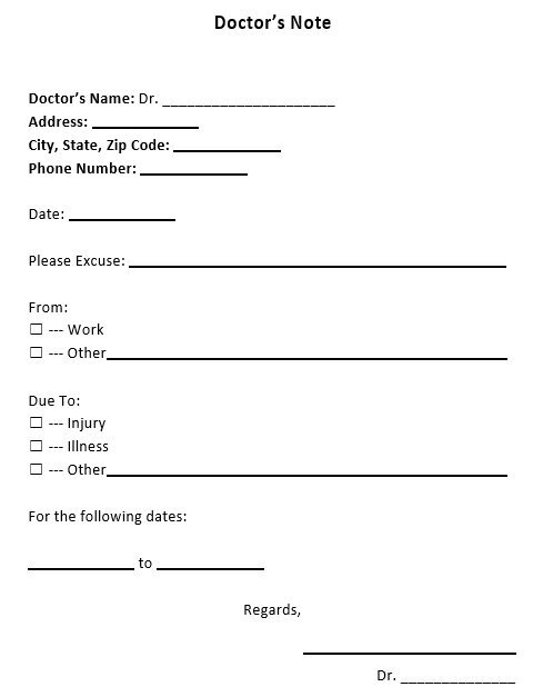 blank doctors note for work
