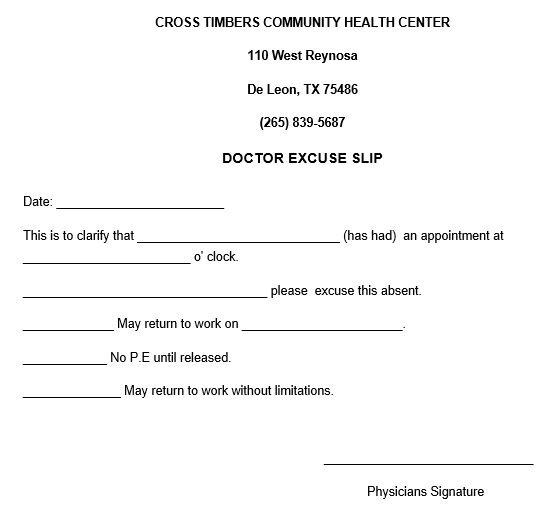 doctor excuse slip