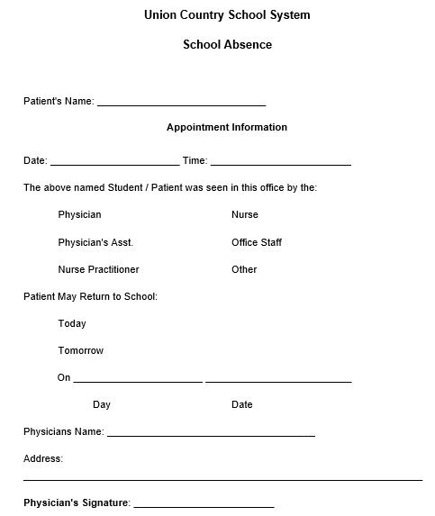 doctors excuse note for school