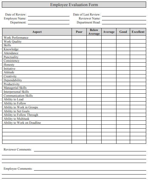 employee evaluation form