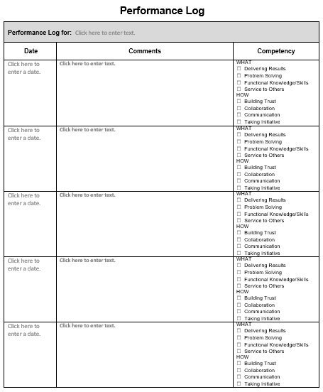 employee performance log template