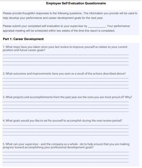employee self evaluation questionnaire