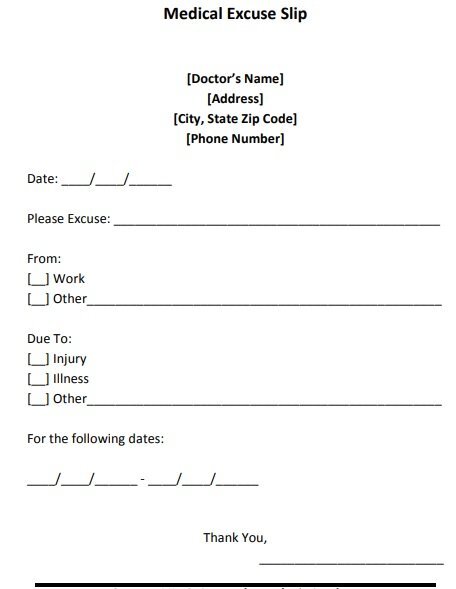 fake doctors note for work