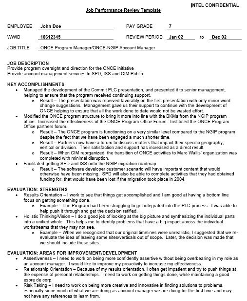 job performance review template