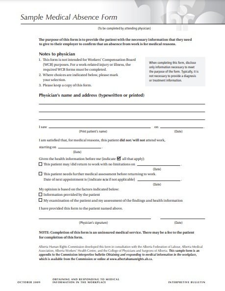 sample medical absence form