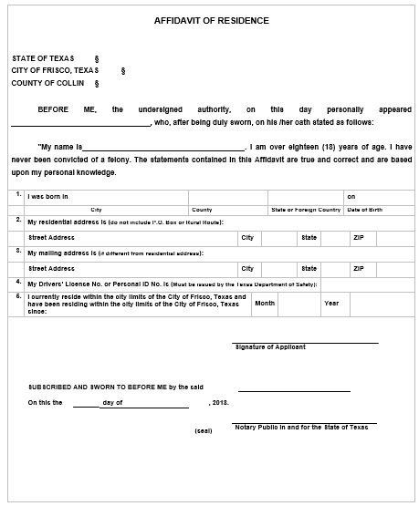 affidavit of residence form