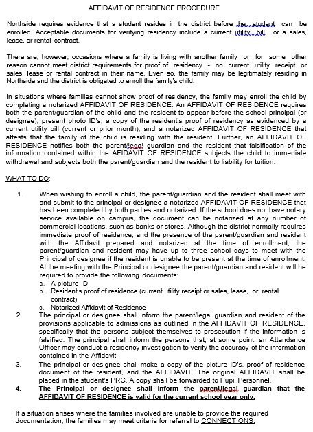 affidavit of residence procedure letter