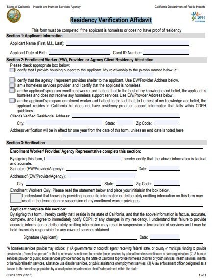 affidavit of residency template