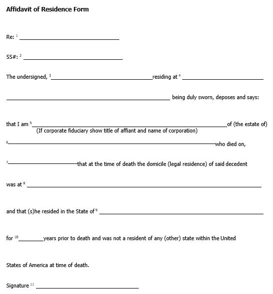 blank affidavit of residence form