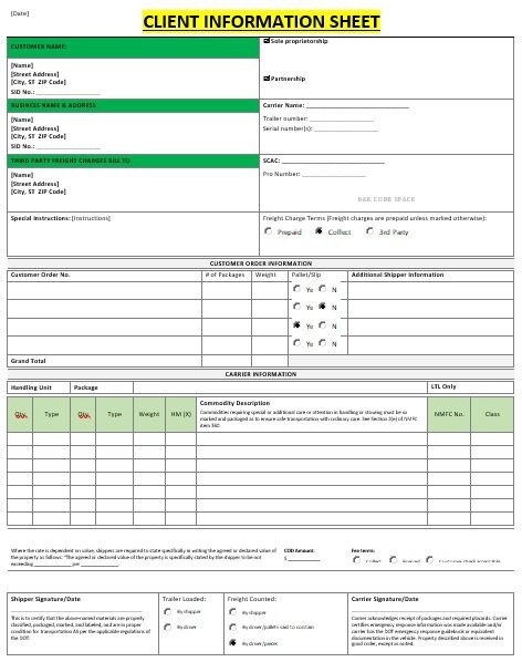 client info sheet template
