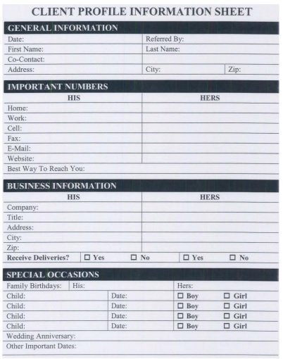 client profile information sheet template