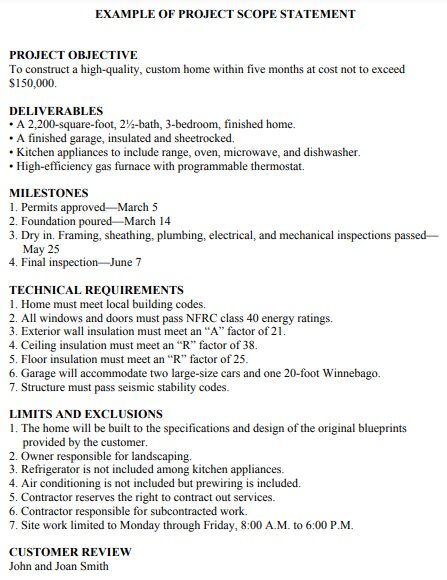 construction project scope statement template