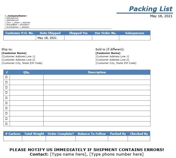custom packing slip template