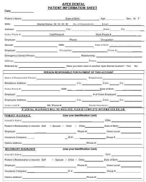 dental patient client information sheet