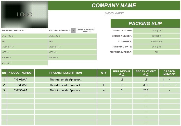 example packing slip