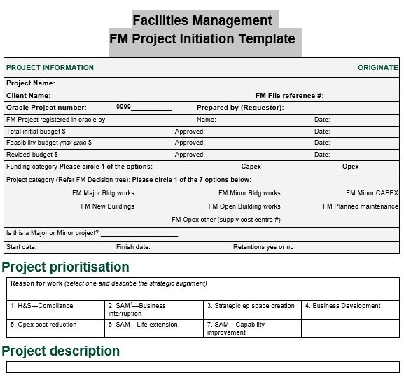facilities management fm project initiation template