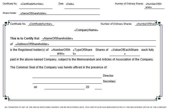 fillable stock certificate template