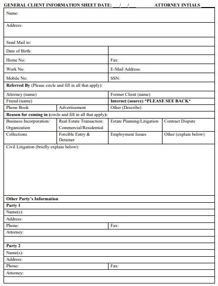 general client information sheet