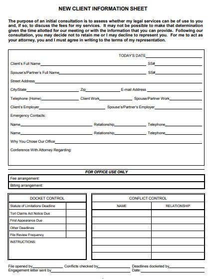 new client information sheet