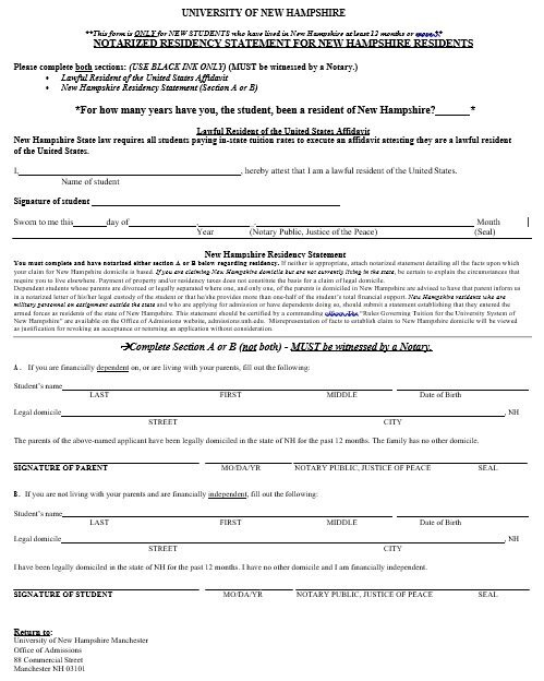 notarized residency statement for new hampshire residents