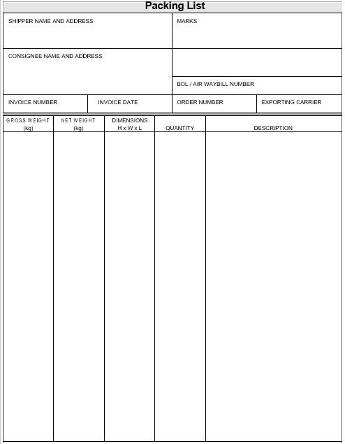 packing slip template word
