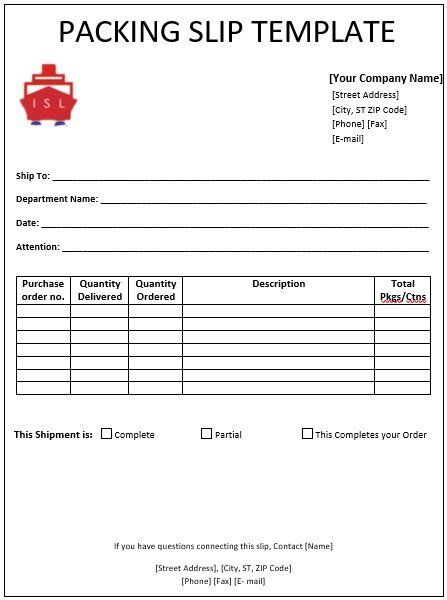 packing slip template