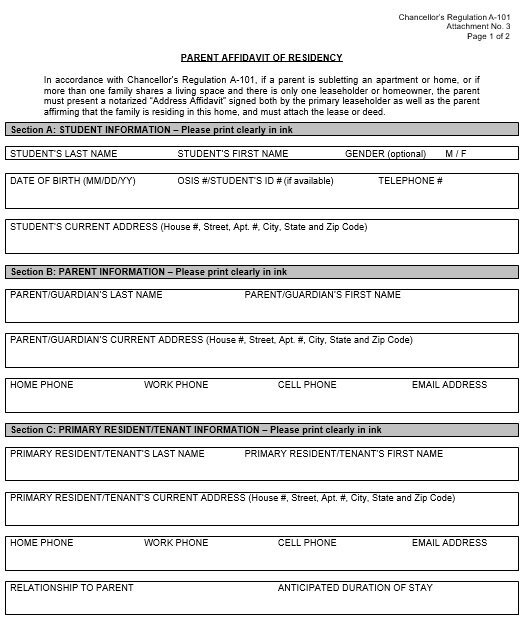 parent proof of residency letter from family member