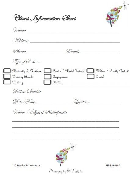 photography client information sheet