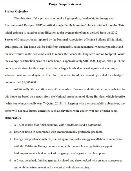 preliminary project scope statement template