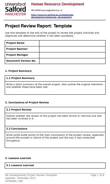 project review report template