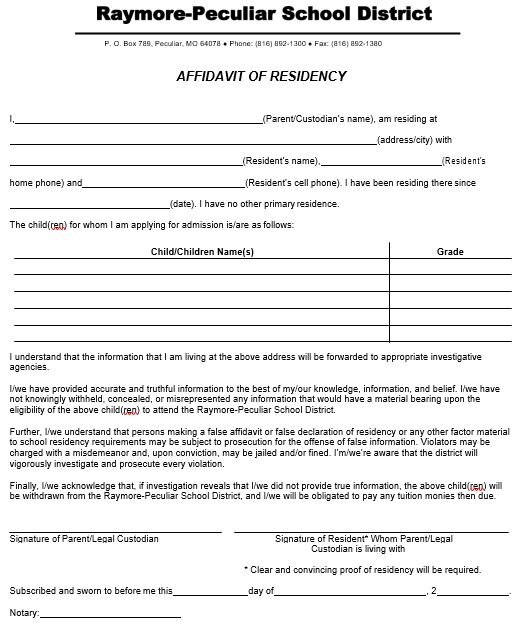 proof of residency letter from parent