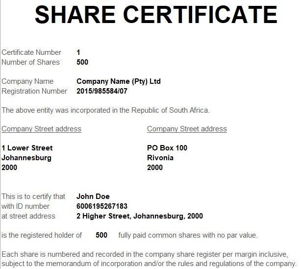 share certificate template excel