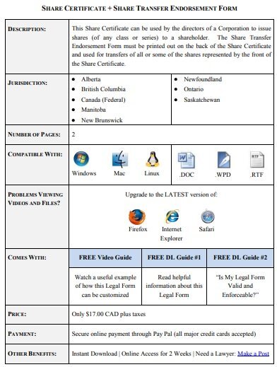 share transfer endorsement form