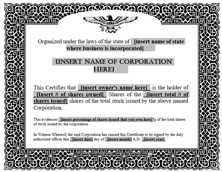 stock certificate template microsoft word
