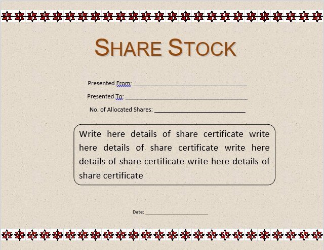 stock certificate template word
