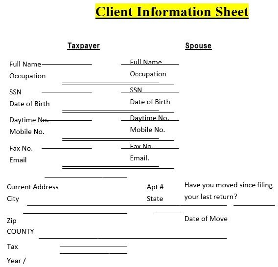 tax client information sheet